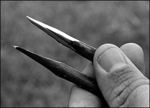 Wedge-shaped cut in wood