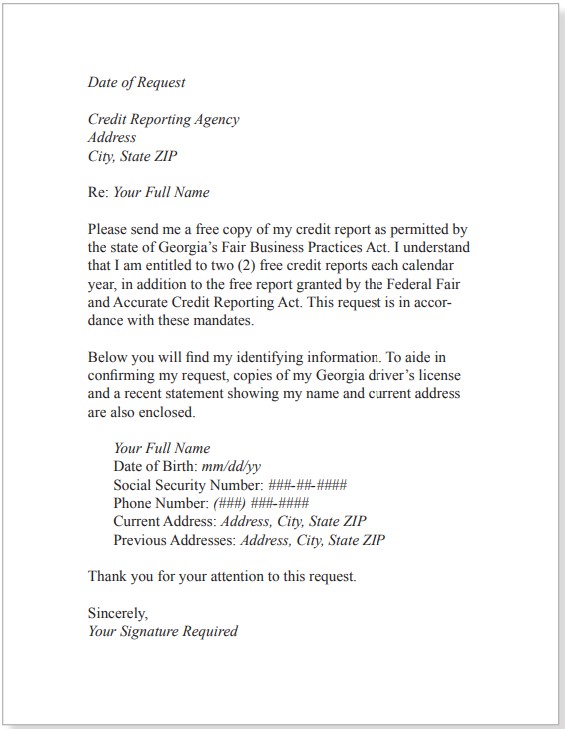 Example letter of request
