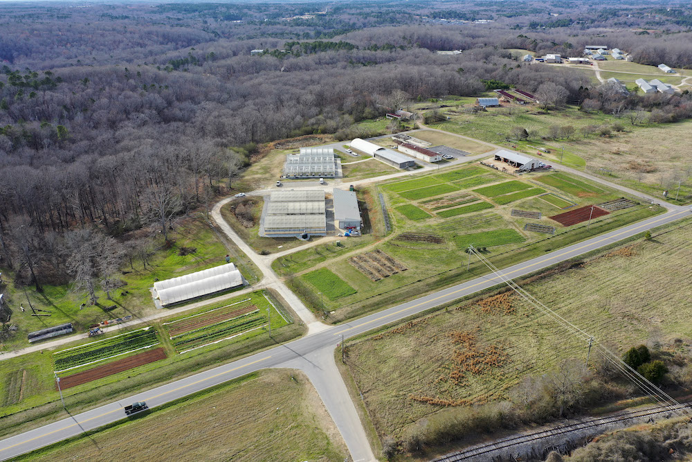 Aerial shot of UGA horticulture facilities, including UGArden