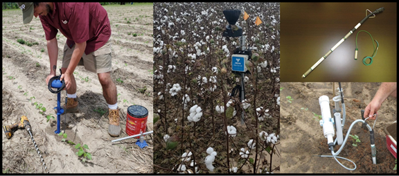 From left to right is the CropX Sensor systems, the Valley Scheduling system, and the SWT probe.