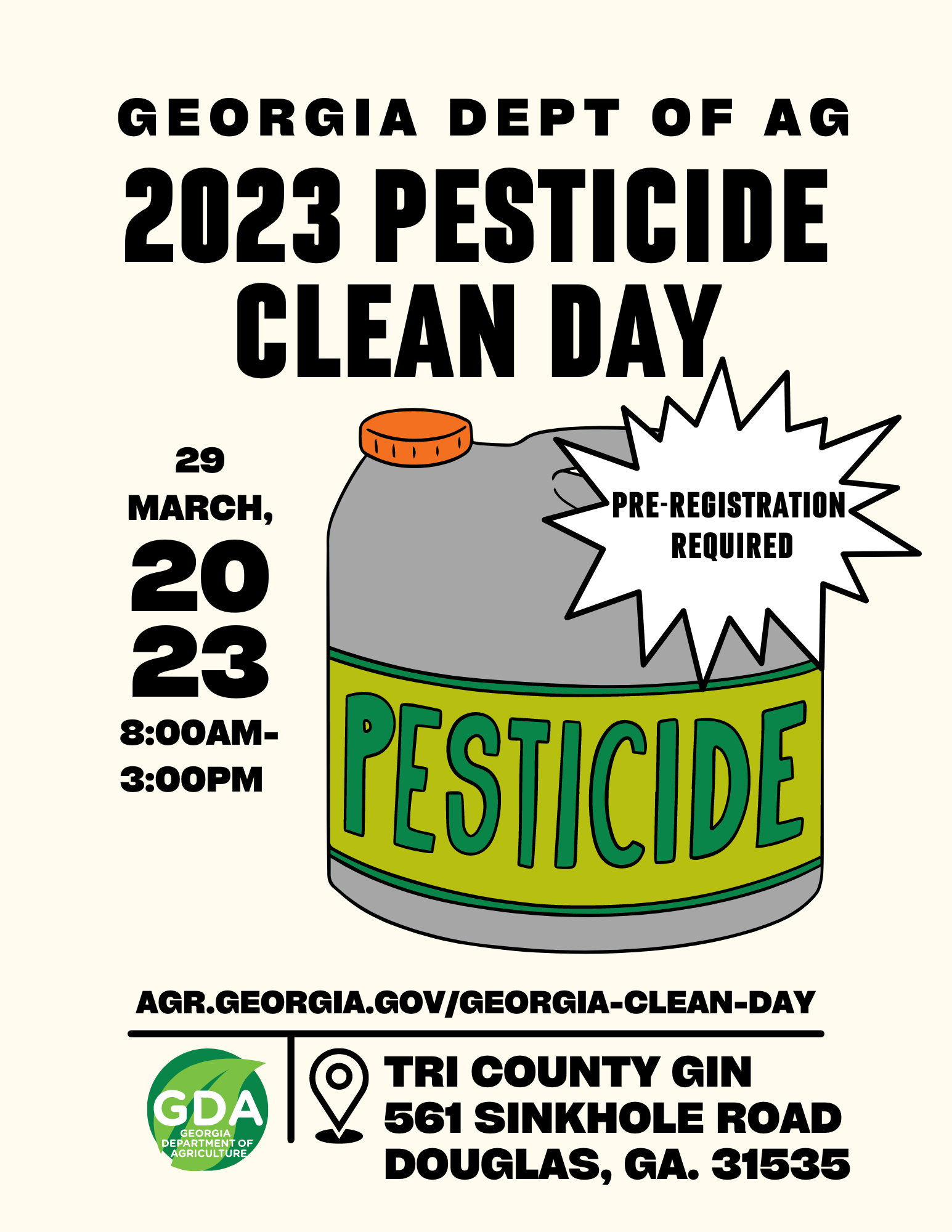 Flyer of the free 2023 Pesticide Clean Day event in Coffee County.