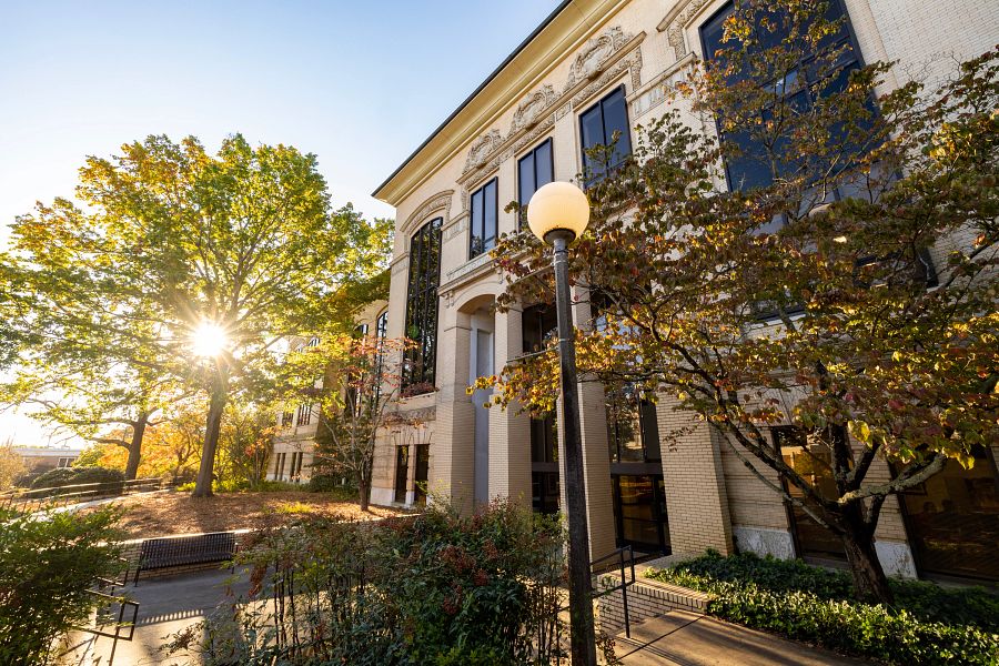 Conner Hall, home of the UGA College of Agricultural and Environmental Sciences, is bathed in golden sunlight.